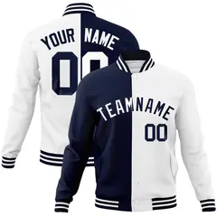 Navy White Two Tone Split Full-Snap Varsity Letterman Jacket