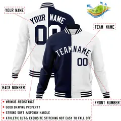 Navy White Two Tone Split Full-Snap Varsity Letterman Jacket 4