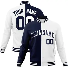 Navy White Two Tone Split Full-Snap Varsity Letterman Jacket
