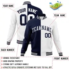 Navy White Two Tone Split Full-Snap Varsity Letterman Jacket 4