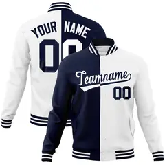 Navy White Two Tone Split Full-Snap Varsity Letterman Jacket