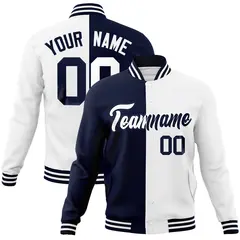 Navy White Two Tone Split Full-Snap Varsity Letterman Jacket 1