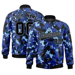 Navy White Varsity Full-Zip Camo Letterman Bomber Jacket