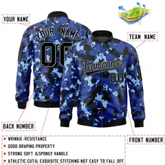 Navy White Varsity Full-Zip Camo Letterman Bomber Jacket 2