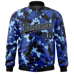 Navy White Varsity Full-Zip Camo Letterman Bomber Jacket 3