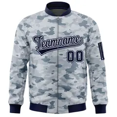 Navy White Varsity Full-Zip Camo Letterman Bomber Jacket 3