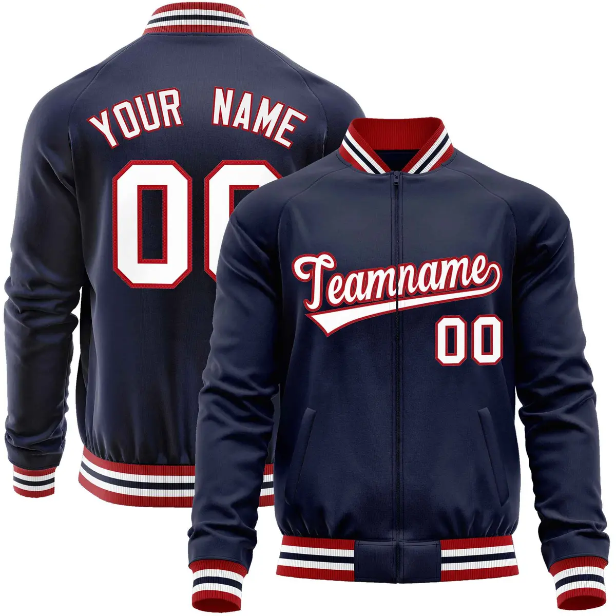 Navy White Varsity Full-Zip Letterman Baseball Jacket