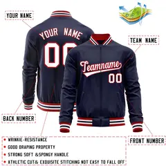 Navy White Varsity Full-Zip Letterman Baseball Jacket 4