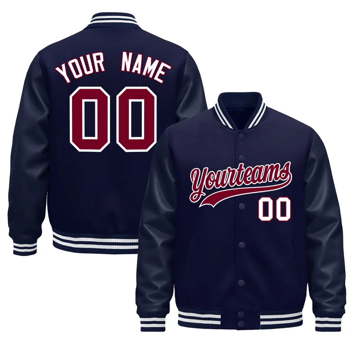 Navy White Varsity Jacket with Leather Sleeves Wrinkle-Resistant