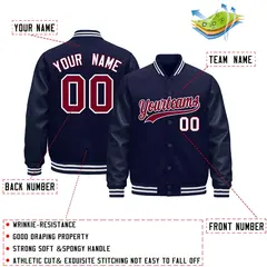 Navy White Varsity Jacket with Leather Sleeves Wrinkle-Resistant 2