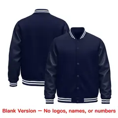 Navy White Varsity Jacket with Leather Sleeves Wrinkle-Resistant 6