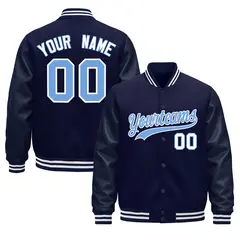 Navy White Varsity Jacket with Leather Sleeves Wrinkle-Resistant 1