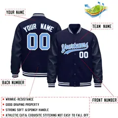 Navy White Varsity Jacket with Leather Sleeves Wrinkle-Resistant 2