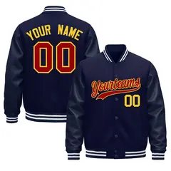 Navy White Varsity Jacket with Leather Sleeves Wrinkle-Resistant 1