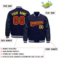 Navy White Varsity Jacket with Leather Sleeves Wrinkle-Resistant 2