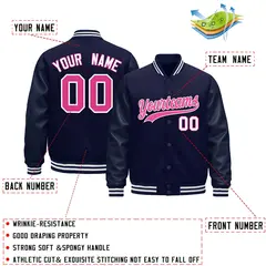 Navy White Varsity Jacket with Leather Sleeves Wrinkle-Resistant 2