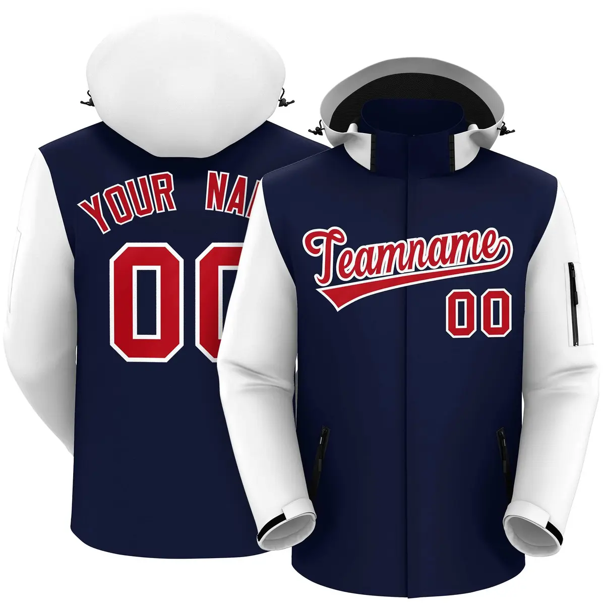 Navy White-White Raglan Sleeves Waterproof Jacket