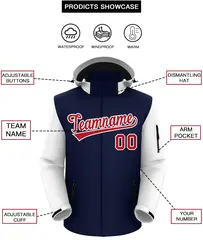 Navy White-White Raglan Sleeves Waterproof Jacket 2