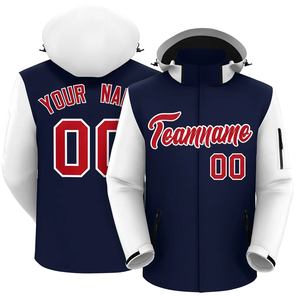 Navy White-White Raglan Sleeves Waterproof Jacket