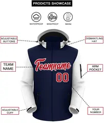 Navy White-White Raglan Sleeves Waterproof Jacket 2