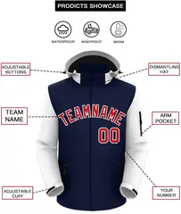 Navy White-White Raglan Sleeves Waterproof Jacket 2