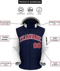 Navy White-White Raglan Sleeves Waterproof Jacket 2