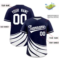 Navy White Wind Mark Graffiti Pattern Baseball Jersey 2