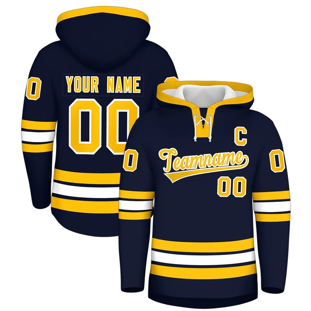 Navy White Wrinkle-Resistant Lace-Up Neck Hockey Hoodie