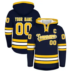 Navy White Wrinkle-Resistant Lace-Up Neck Hockey Hoodie 1