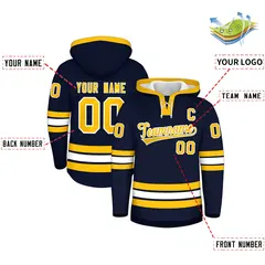 Navy White Wrinkle-Resistant Lace-Up Neck Hockey Hoodie 2