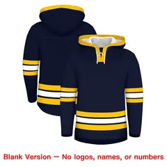 Navy White Wrinkle-Resistant Lace-Up Neck Hockey Hoodie 7