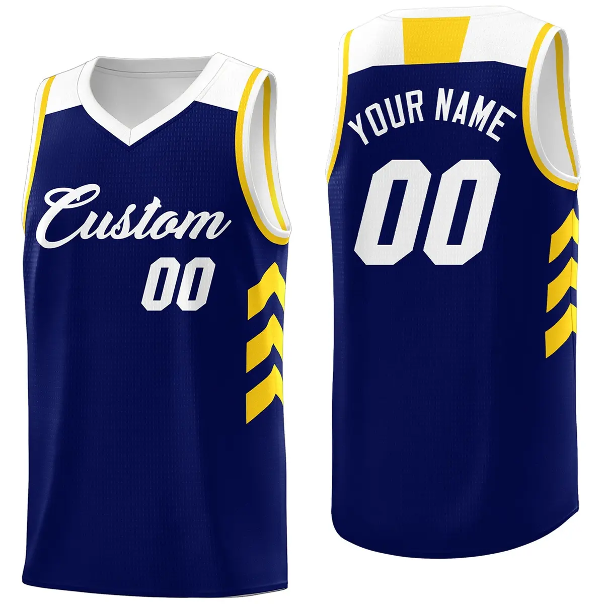 Navy White Yellow Classic Mesh Sport Basketball Jersey