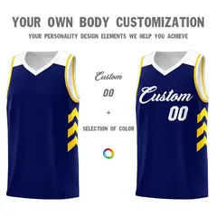 Navy White Yellow Classic Mesh Sport Basketball Jersey 3