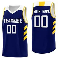 Navy White-Yellow Classic Mesh Sport Basketball Jersey
