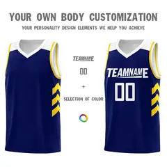 Navy White-Yellow Classic Mesh Sport Basketball Jersey 3