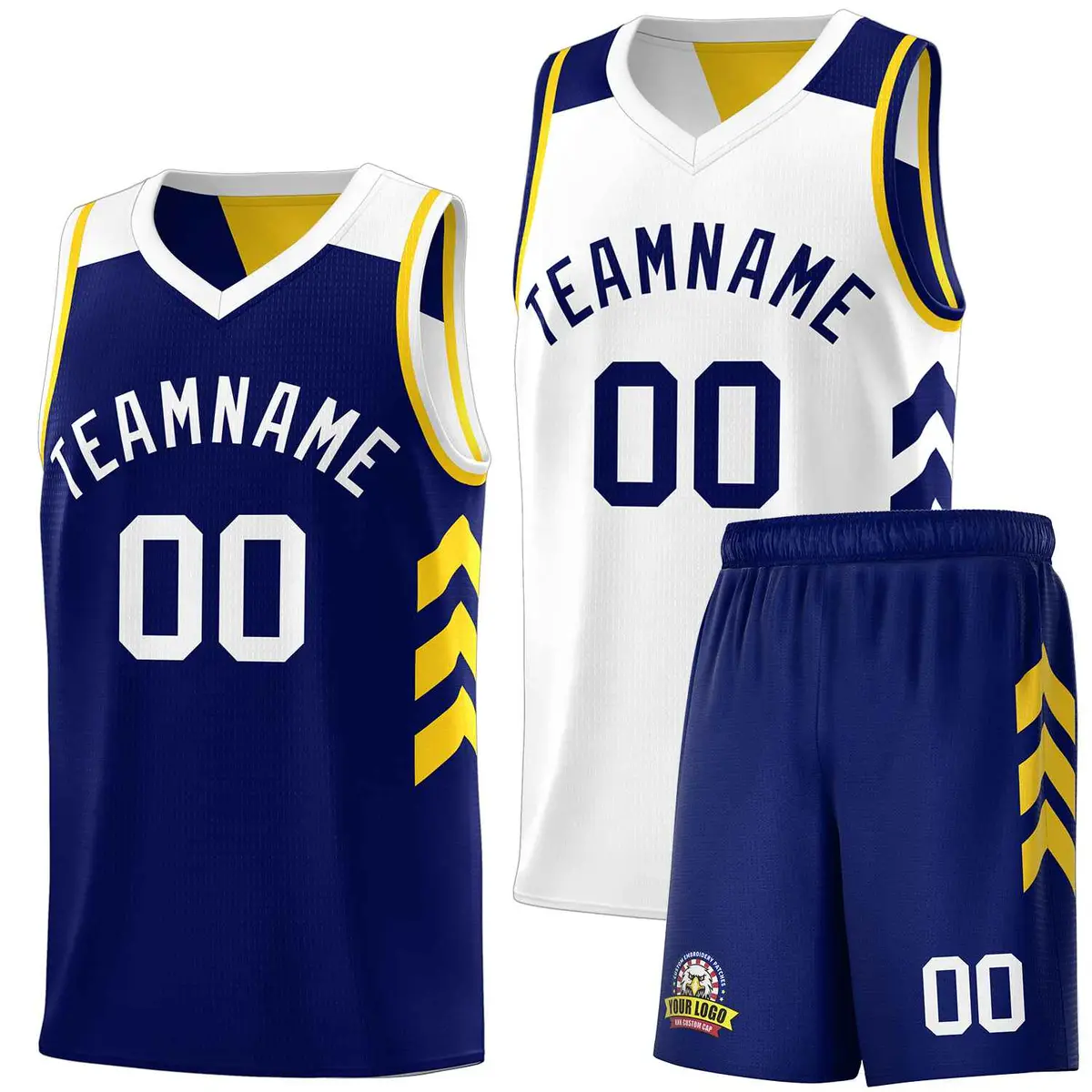 Navy White-Yellow Double Side Sets Basketball Jersey