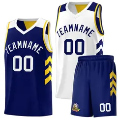 Navy White-Yellow Double Side Sets Basketball Jersey
