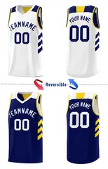 Navy White-Yellow Double Side Sets Basketball Jersey 3