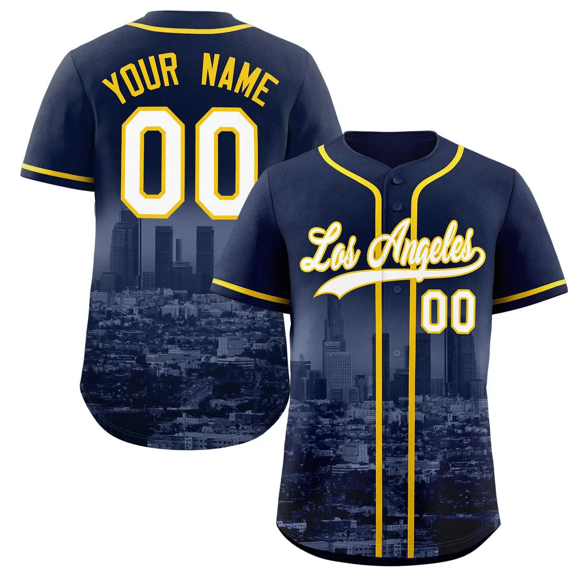 Navy White-Yellow Los Angeles City Skyline Baseball Jersey
