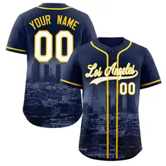 Navy White-Yellow Los Angeles City Skyline Baseball Jersey 1
