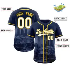 Navy White-Yellow Los Angeles City Skyline Baseball Jersey 2