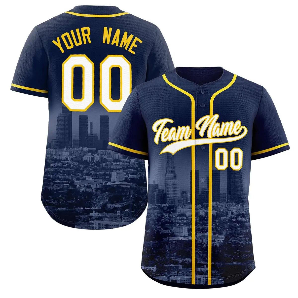 Navy White-Yellow Los Angeles City Skyline Baseball Jersey