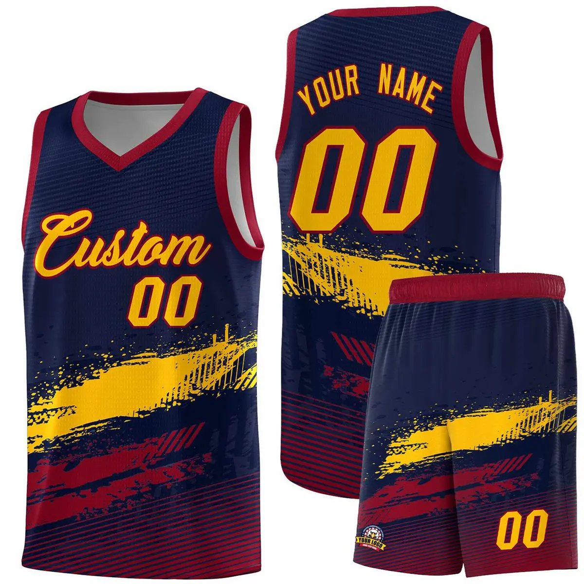 Navy Yellow and Crimson Graffiti Basketball Jersey