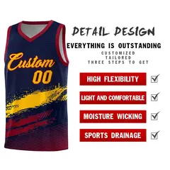Navy Yellow and Crimson Graffiti Basketball Jersey 2