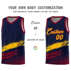 Navy Yellow and Crimson Graffiti Basketball Jersey 3