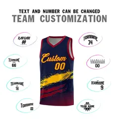 Navy Yellow and Crimson Graffiti Basketball Jersey 4