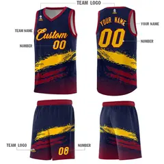 Navy Yellow and Crimson Graffiti Basketball Jersey 5