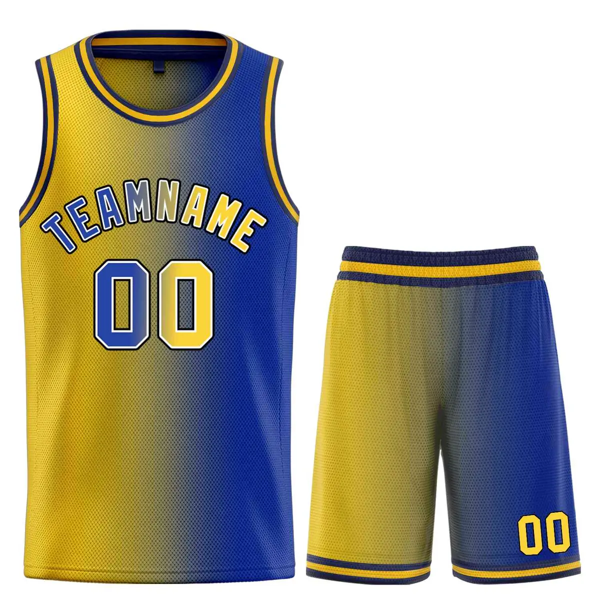 Navy Yellow-Black Bull Gradient Basketball Jersey Sets