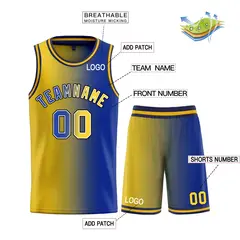 Navy Yellow-Black Bull Gradient Basketball Jersey Sets 3