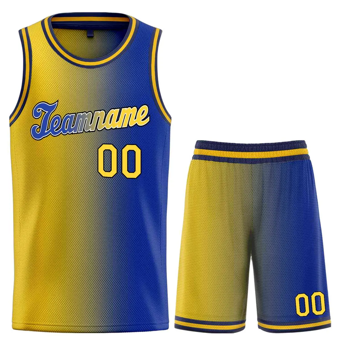 Navy Yellow-Black Gradient Basketball Uniform Jersey
